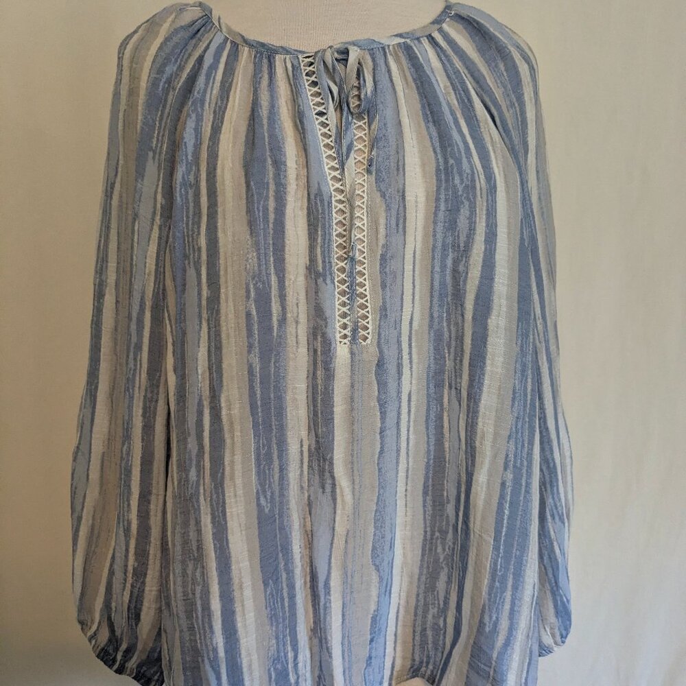 Palm Rio Flowy Boho Striped Blouse Petite Lg